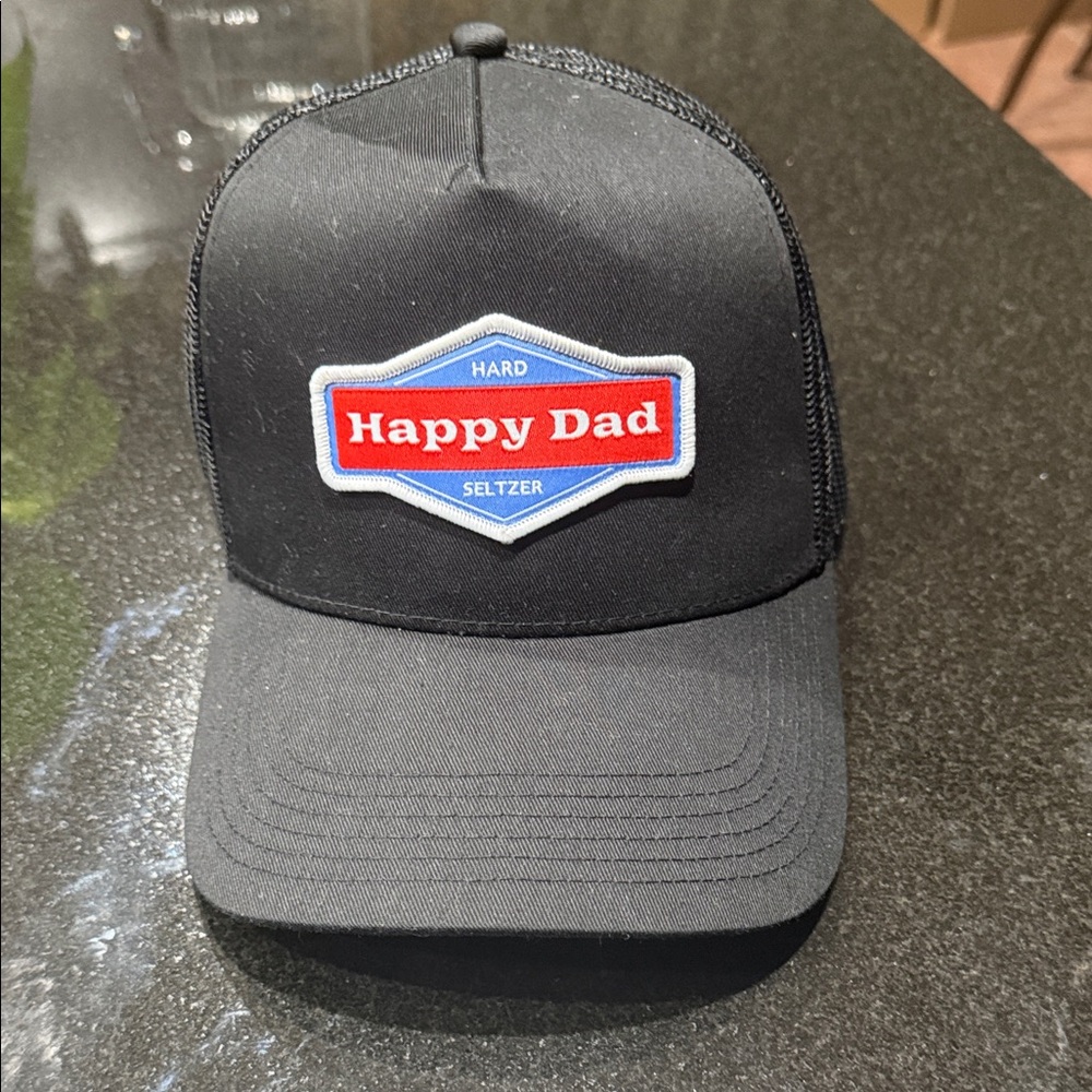 Happy Dad Black Trucker Hat with Embroidered Patch